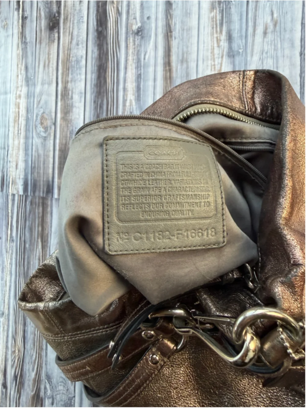 Vintage Coach Brooke F17165 Metallic Pewter Leather Hobo Shoulder Bag